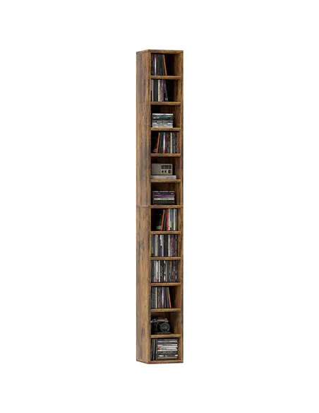 HOMCOM 204 CD Tall Narrow Media Storage Tower - Rustic Brown