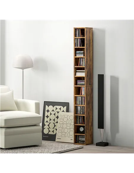 HOMCOM 204 CD Tall Narrow Media Storage Tower - Rustic Brown