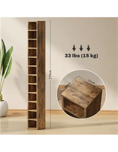 HOMCOM 204 CD Tall Narrow Media Storage Tower - Rustic Brown