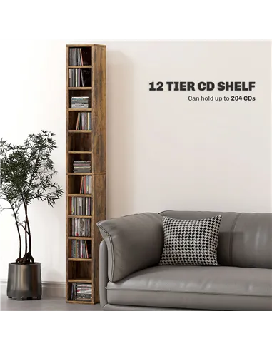 HOMCOM 204 CD Tall Narrow Media Storage Tower - Rustic Brown