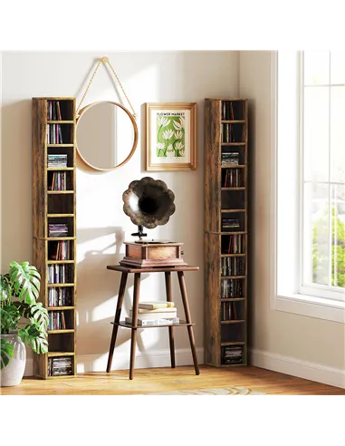 HOMCOM 204 CD Tall Narrow Media Storage Tower - Rustic Brown