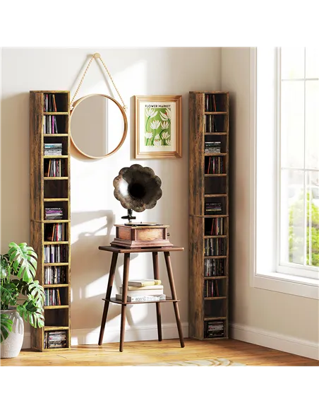 HOMCOM 204 CD Tall Narrow Media Storage Tower - Rustic Brown