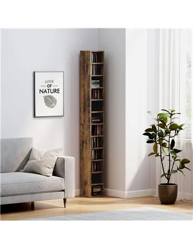 HOMCOM 204 CD Tall Narrow Media Storage Tower - Rustic Brown