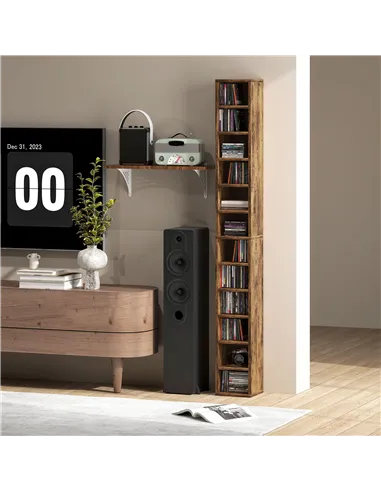 HOMCOM 204 CD Tall Narrow Media Storage Tower - Rustic Brown