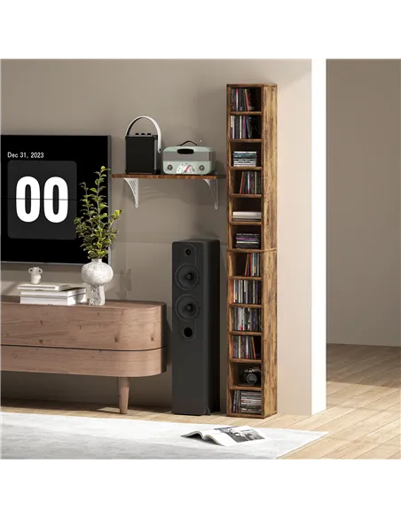 HOMCOM 204 CD Tall Narrow Media Storage Tower - Rustic Brown