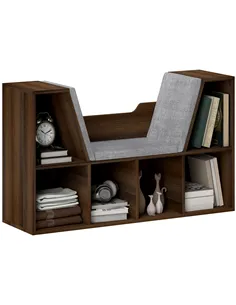 HOMCOM Bookcase Storage Shelf with Cushioned Reading Seat, Cube Bookshelf Organizer for Bedroom Living Room, Chestnut