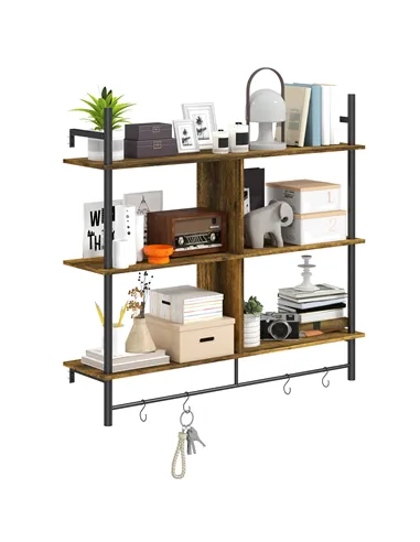 HOMCOM Three-Tier Floating Shelf - Brown/Black
