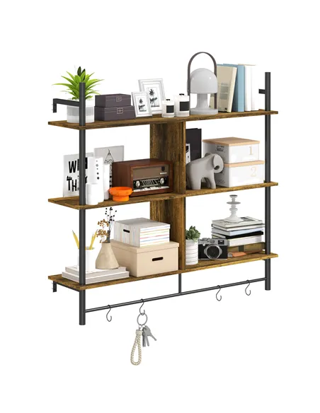 HOMCOM Three-Tier Floating Shelf - Brown/Black