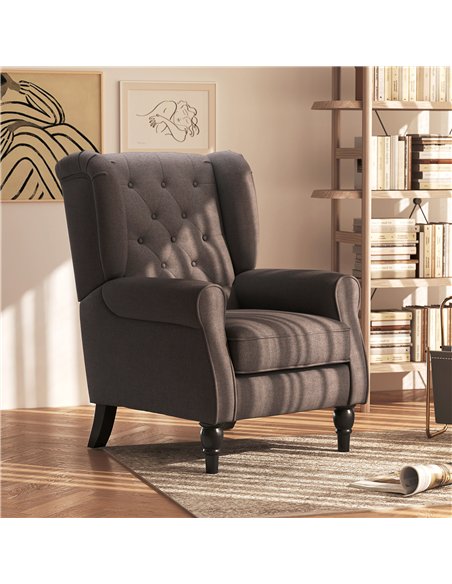 HOMCOM Wingback Accent Chair, Retro Upholstered Button Tufted Occasional Chair for Living Room and Bedroom, Brown