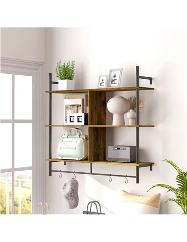 HOMCOM Three-Tier Floating Shelf - Brown/Black