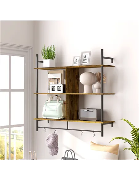 HOMCOM Three-Tier Floating Shelf - Brown/Black