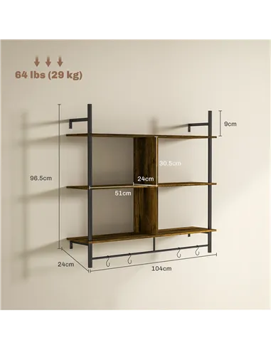 HOMCOM Three-Tier Floating Shelf - Brown/Black