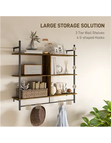 HOMCOM Three-Tier Floating Shelf - Brown/Black