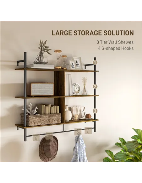 HOMCOM Three-Tier Floating Shelf - Brown/Black