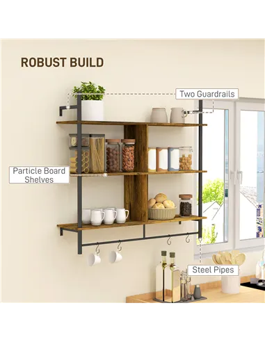 HOMCOM Three-Tier Floating Shelf - Brown/Black