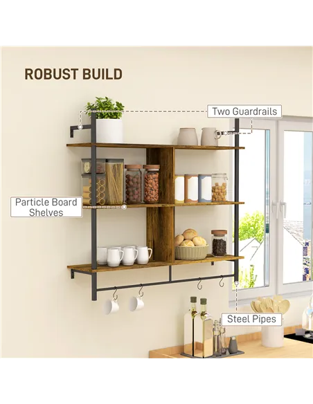 HOMCOM Three-Tier Floating Shelf - Brown/Black