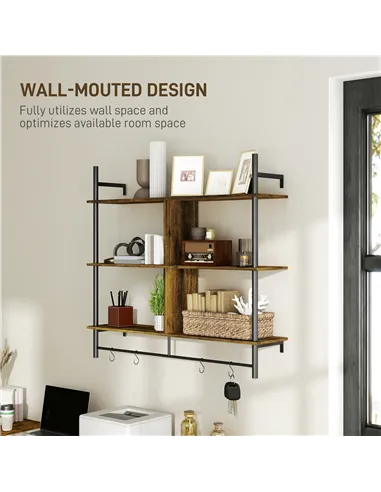 HOMCOM Three-Tier Floating Shelf - Brown/Black