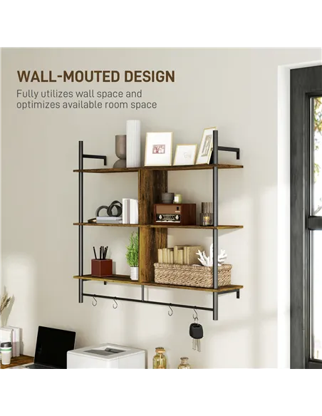 HOMCOM Three-Tier Floating Shelf - Brown/Black