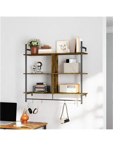 HOMCOM Three-Tier Floating Shelf - Brown/Black