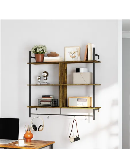 HOMCOM Three-Tier Floating Shelf - Brown/Black