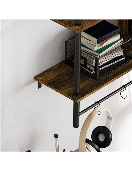 HOMCOM Three-Tier Floating Shelf - Brown/Black