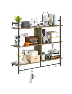 HOMCOM Three-Tier Floating Shelf - Grey Wood Effect