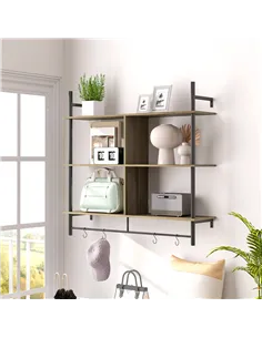 HOMCOM Three-Tier Floating Shelf - Grey Wood Effect 2
