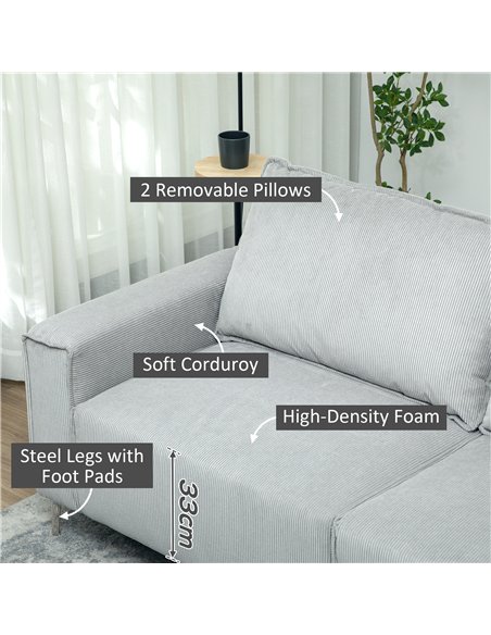 HOMCOM Three-Seater Corduroy - Light Grey