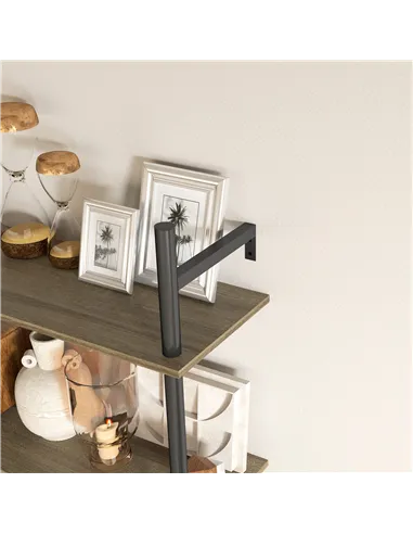 HOMCOM Wall Mounted Floating Shelves with 4 Hooks, Rustic Wall Shelf Unit for Living Room, Entryway, Grey