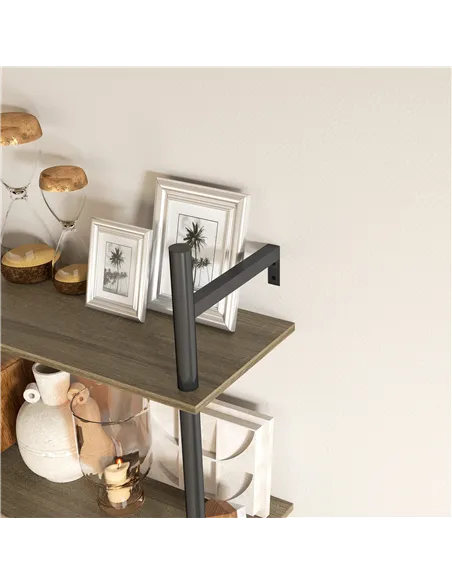 HOMCOM Wall Mounted Floating Shelves with 4 Hooks, Rustic Wall Shelf Unit for Living Room, Entryway, Grey