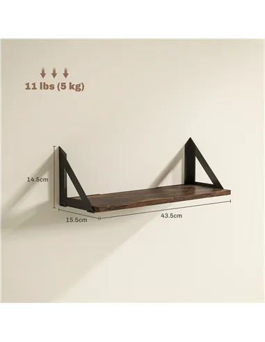 HOMCOM Set of 3 Wall Shelves, 43cm Vintage Wall Mounted Floating Shelves for Living Room, Entryway, Bedroom, Rustic Brown