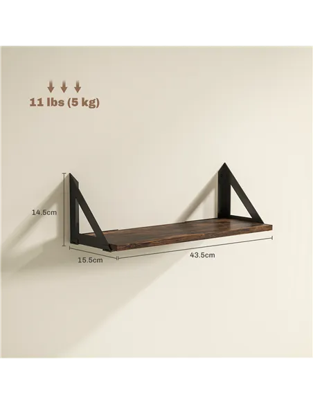 HOMCOM Set of 3 Wall Shelves, 43cm Vintage Wall Mounted Floating Shelves for Living Room, Entryway, Bedroom, Rustic Brown