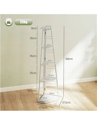 HOMCOM Five-Tier Corner Shelf - White