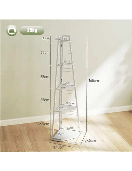 HOMCOM Five-Tier Corner Shelf - White
