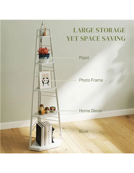HOMCOM Five-Tier Corner Shelf - White