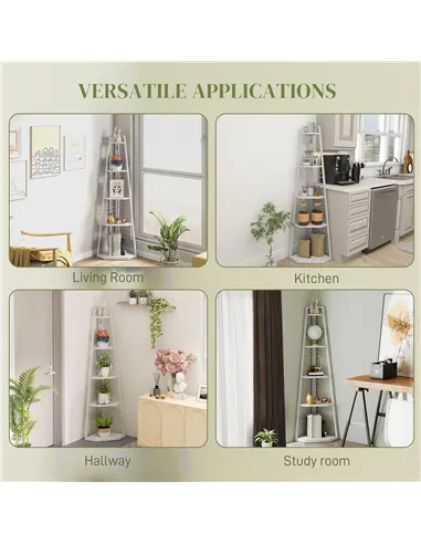 HOMCOM Five-Tier Corner Shelf - White