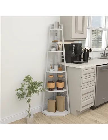 HOMCOM Five-Tier Corner Shelf - White