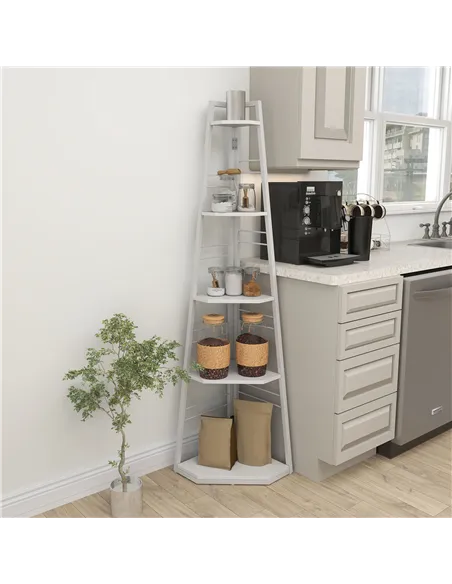 HOMCOM Five-Tier Corner Shelf - White