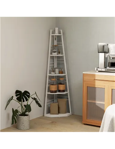 HOMCOM Five-Tier Corner Shelf - White