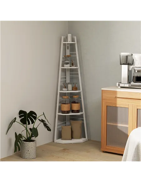 HOMCOM Five-Tier Corner Shelf - White