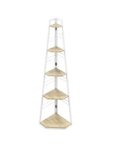 HOMCOM Five-Tier Corner Shelf - White/Wood-Effect