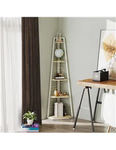 HOMCOM Five-Tier Corner Shelf - White/Wood-Effect 2