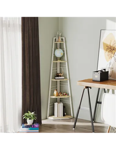 HOMCOM Five-Tier Corner Shelf - White/Wood-Effect