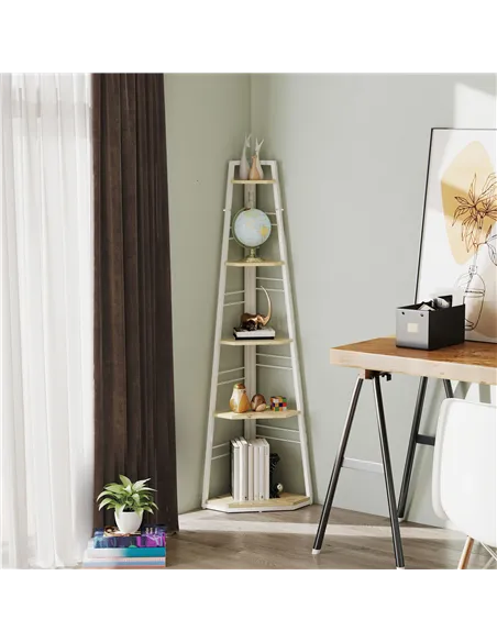 HOMCOM Five-Tier Corner Shelf - White/Wood-Effect