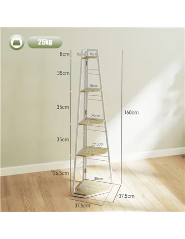 HOMCOM Five-Tier Corner Shelf - White/Wood-Effect