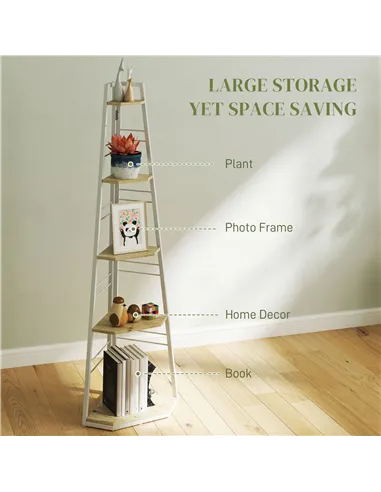 HOMCOM Five-Tier Corner Shelf - White/Wood-Effect