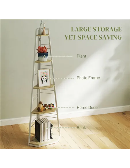 HOMCOM Five-Tier Corner Shelf - White/Wood-Effect