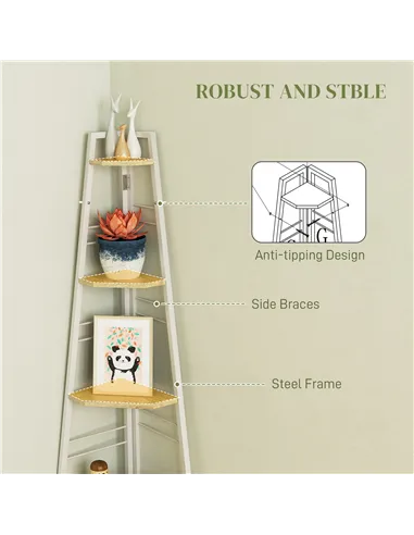 HOMCOM Five-Tier Corner Shelf - White/Wood-Effect