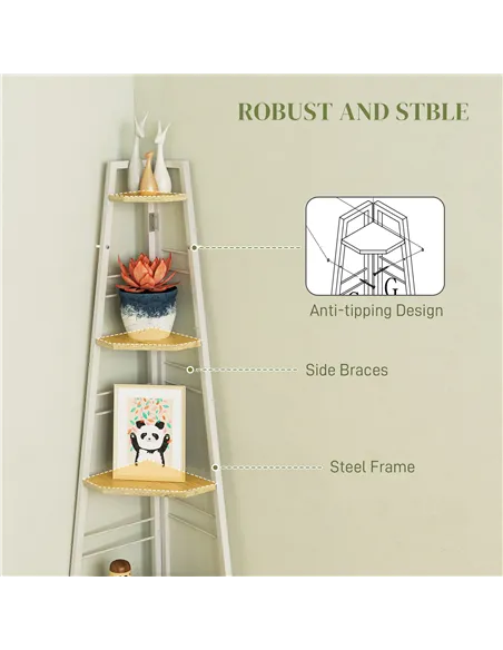 HOMCOM Five-Tier Corner Shelf - White/Wood-Effect