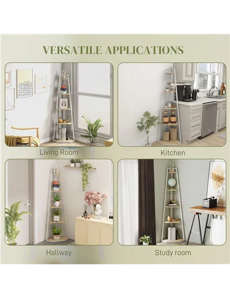 HOMCOM Five-Tier Corner Shelf - White/Wood-Effect